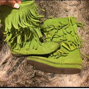 Minnetonka Lime Fringe Boots